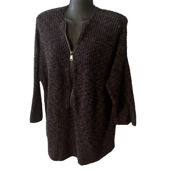 XL ABS Allen Schwartz hi-lo black 1/2 zip knit 3/4 sleeve cardigan sweater - Picture 6 of 16